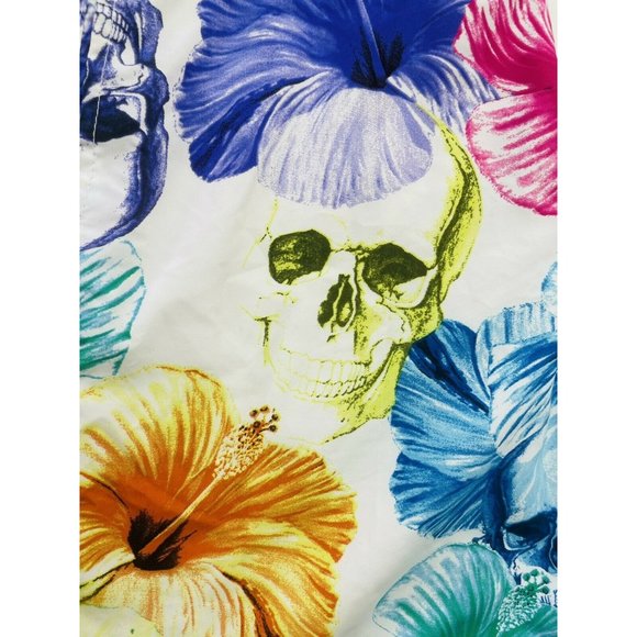 Men's Swim Trunks Hibiscus Floral and Skulls Board Shorts Pockets Mesh Lined 38 - Picture 6 of 6